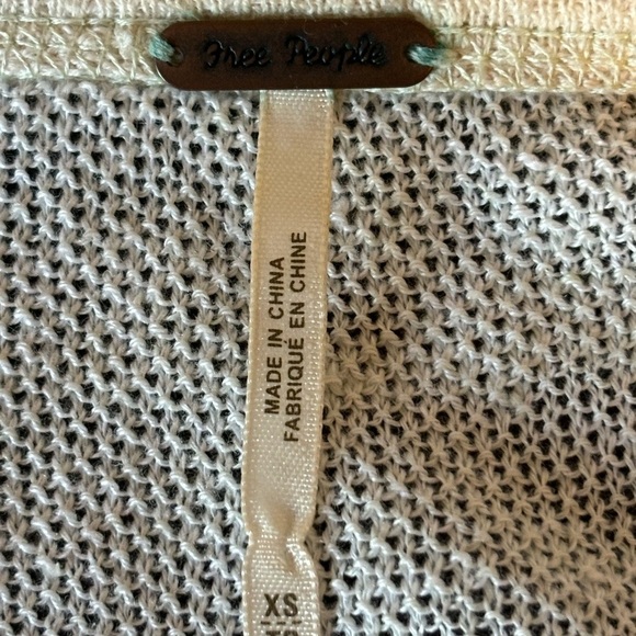 Free People Oversized XS Boho Linen Cotton Mixed Media Knit Lace Sweater Cream - Picture 9 of 13